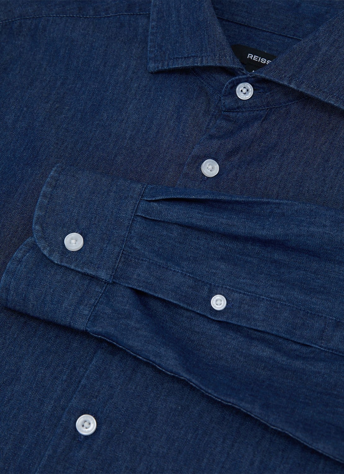 Reiss Don slim fit overhemd van chambray - detail 7 dark blue wash / blauw