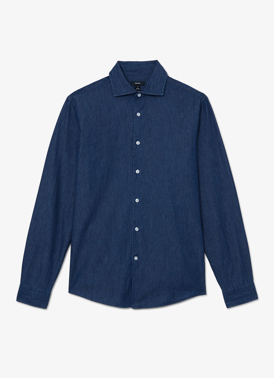 Reiss Don slim fit overhemd van chambray - voorkant 2 dark blue wash / blauw