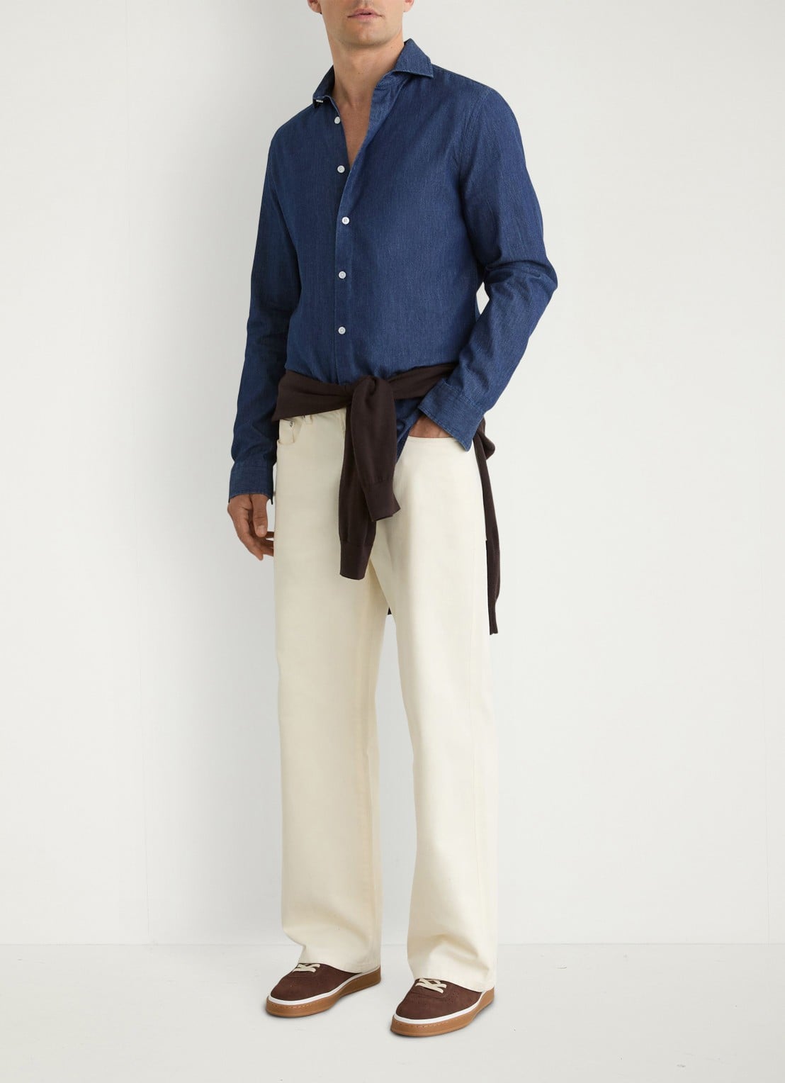 Reiss Don slim fit overhemd van chambray - voorkant 3 dark blue wash / blauw