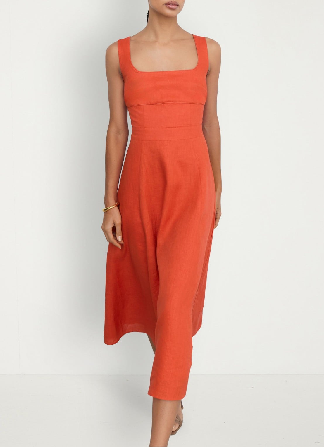 Reiss Dorethea midi jurk van linnen - detail 4 koraal