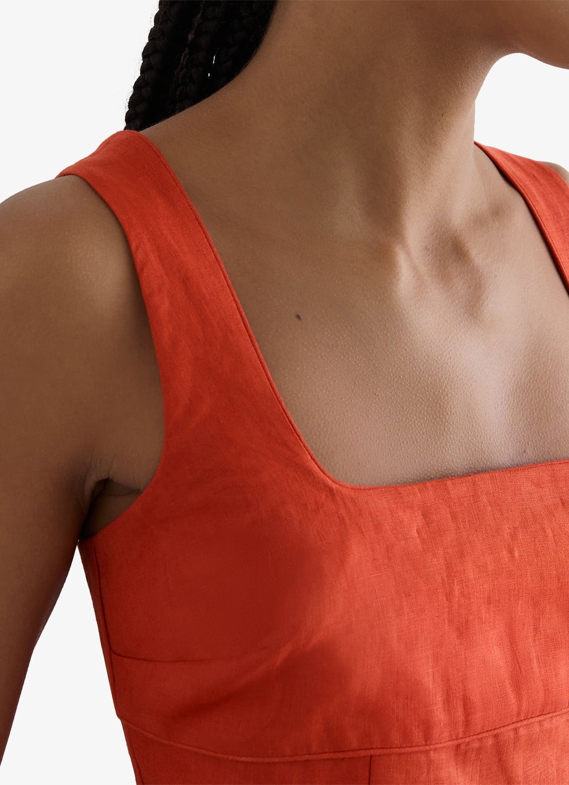 Reiss Dorethea midi jurk van linnen - detail 5 koraal