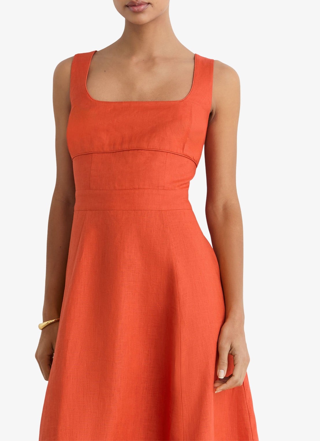 Reiss Dorethea midi jurk van linnen - detail 6 koraal