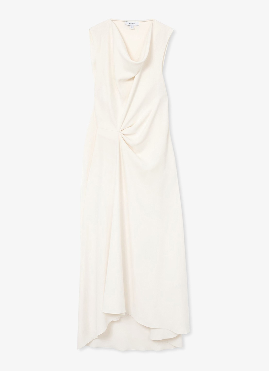 Reiss Dorota midi jurk met watervalhals - voorkant wit