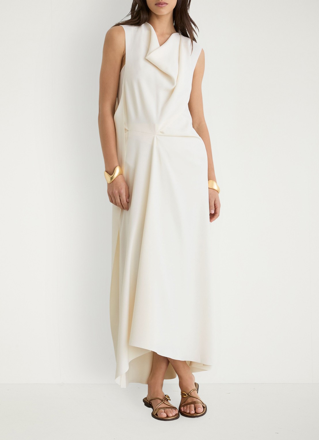 Reiss Dorota midi jurk met watervalhals - voorkant 2 wit