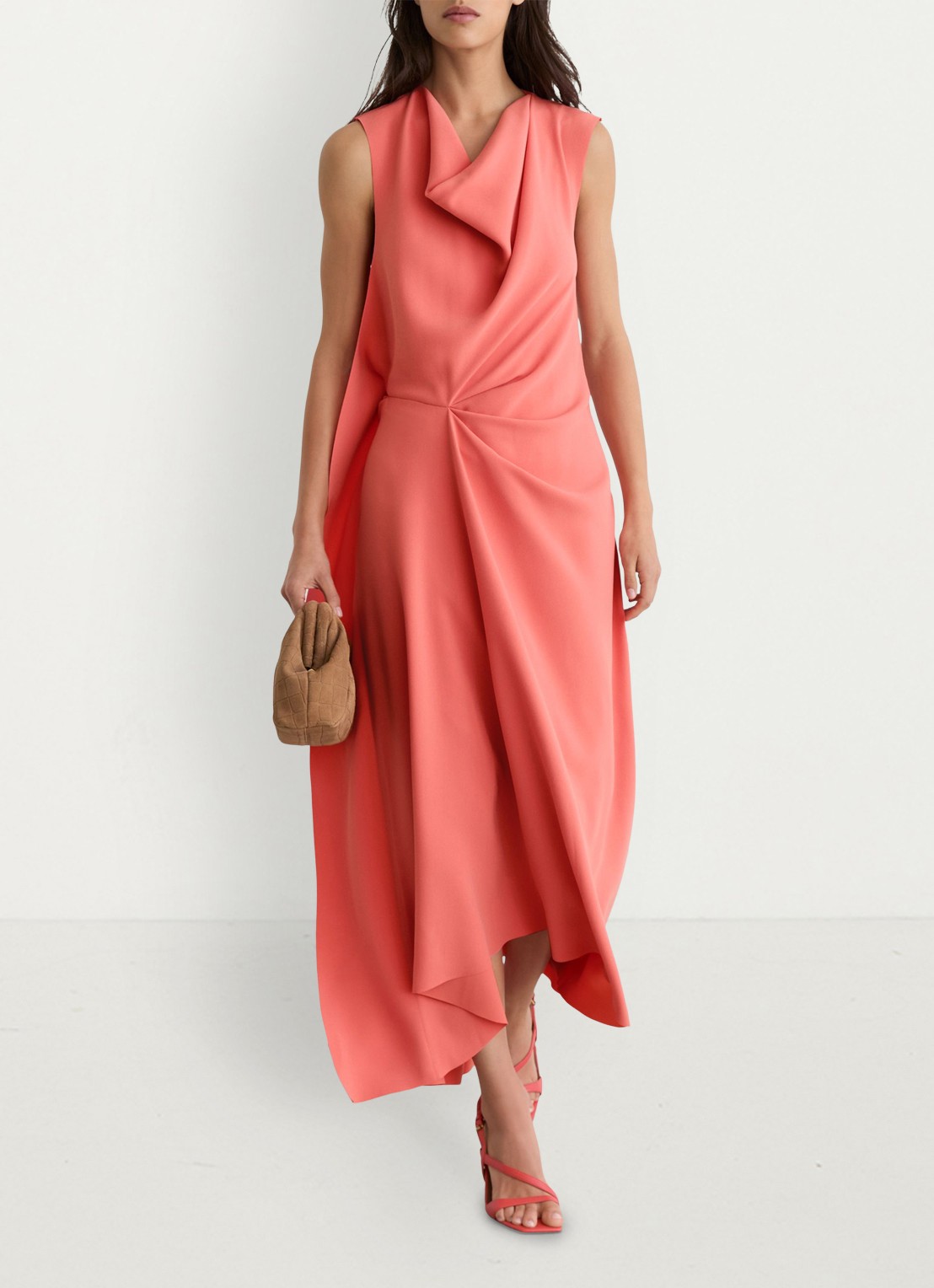 Reiss Dorota midi jurk met watervalhals - detail 4 coral pink / roze