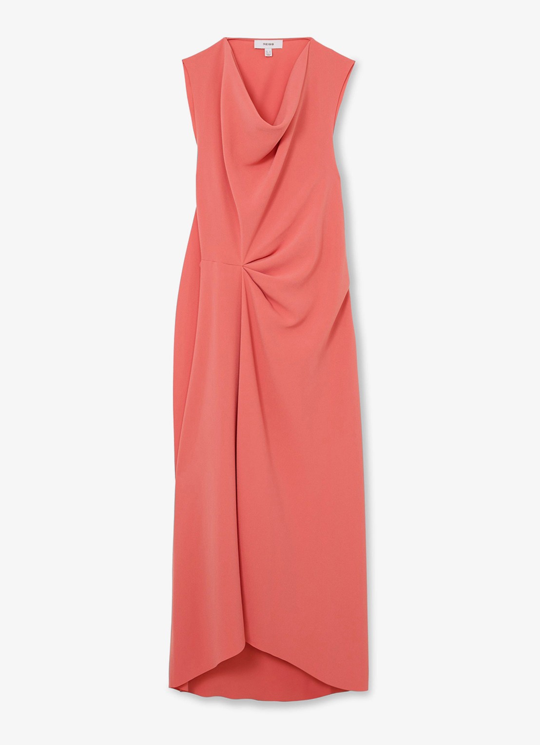 Reiss Dorota midi jurk met watervalhals - voorkant 6 coral pink / roze