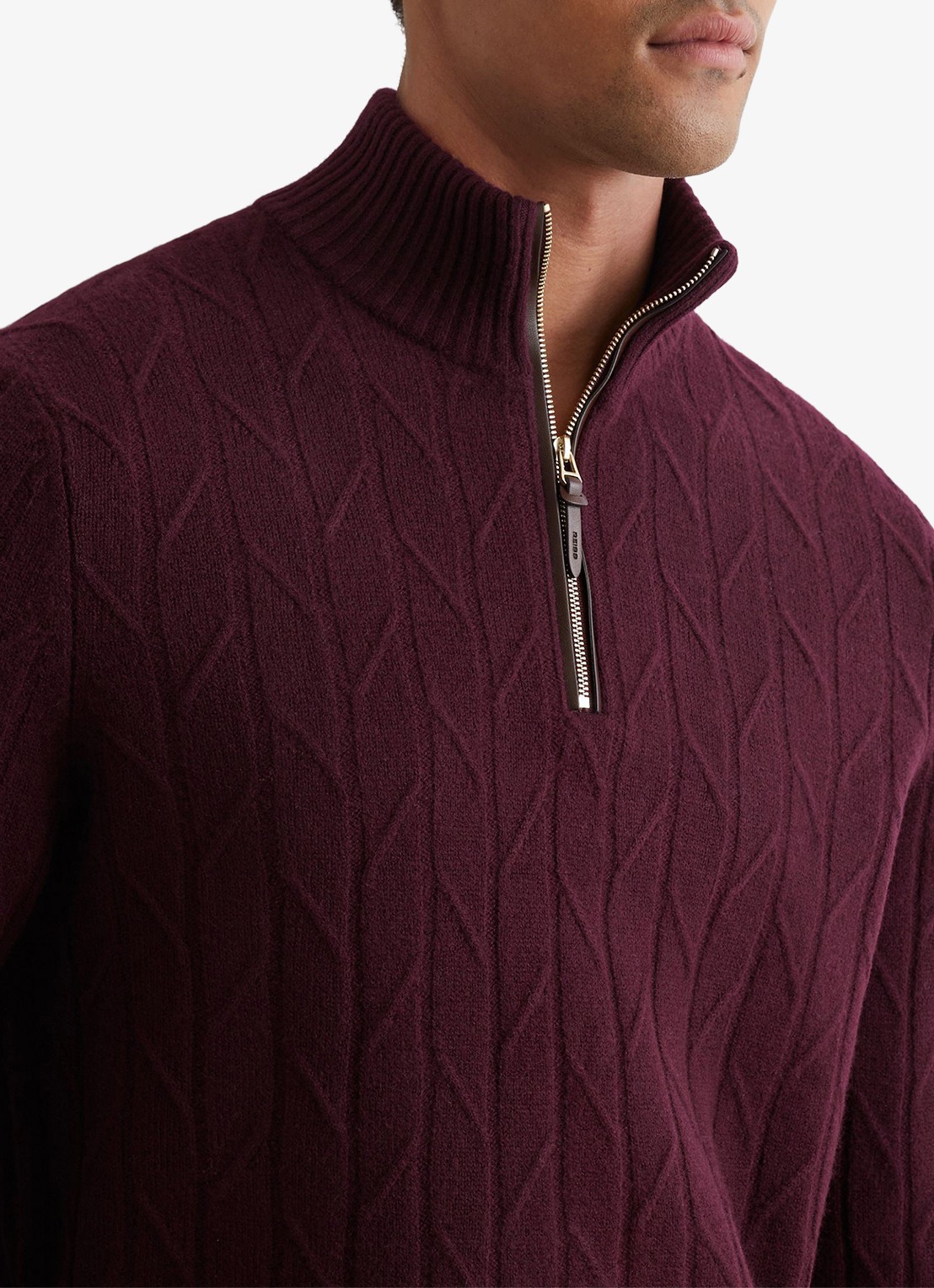 Reiss Douglas fijngebreide trui van wol met halve rits - detail 3 bordeauxrood