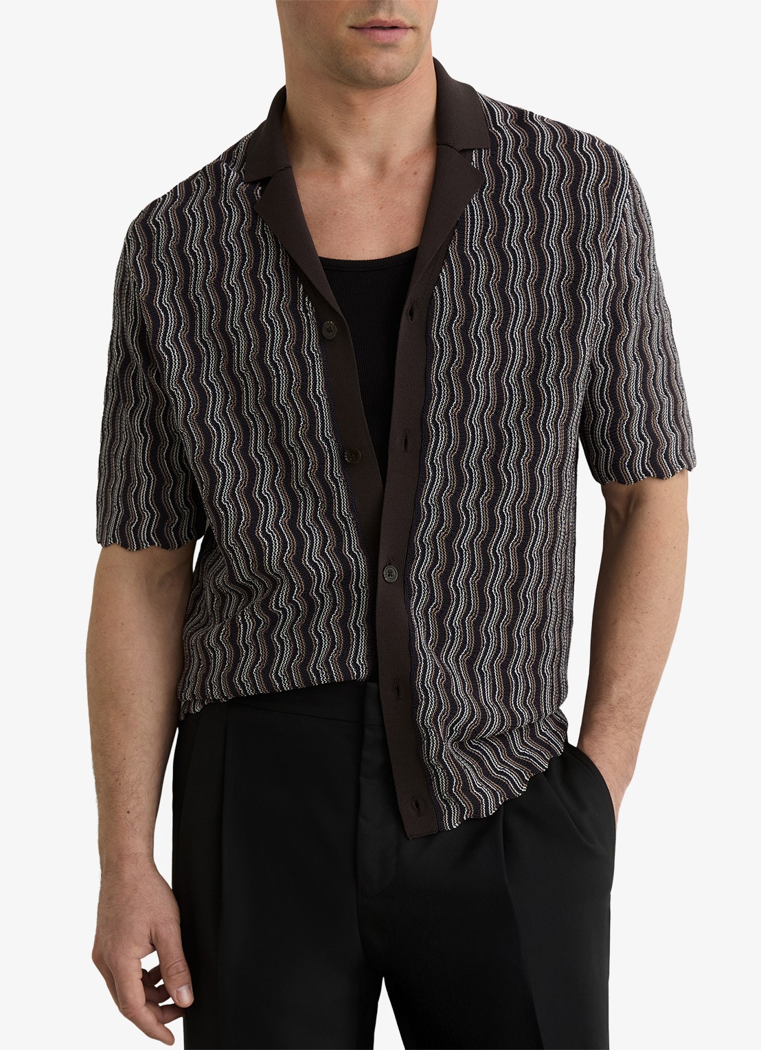 Reiss Drake regular fit overhemd met structuur - detail 4 brown / bruin