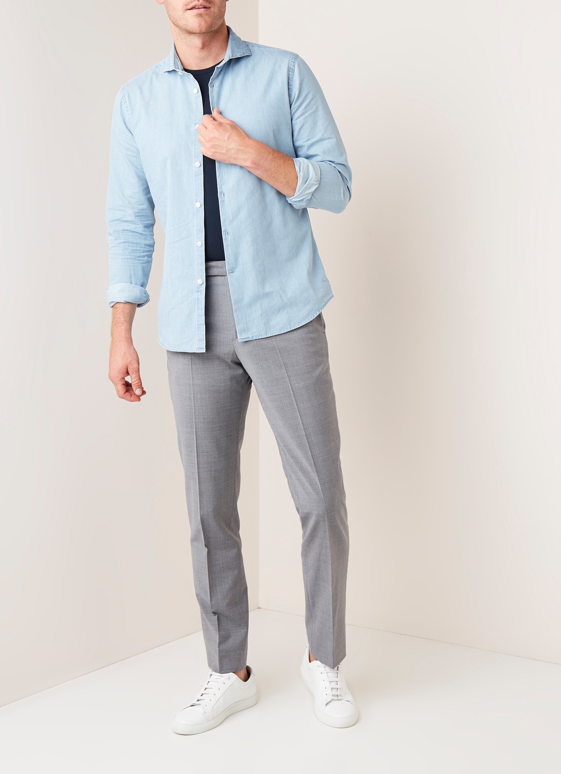 Reiss Draper regular fit overhemd van chambray - voorkant 4 jeans