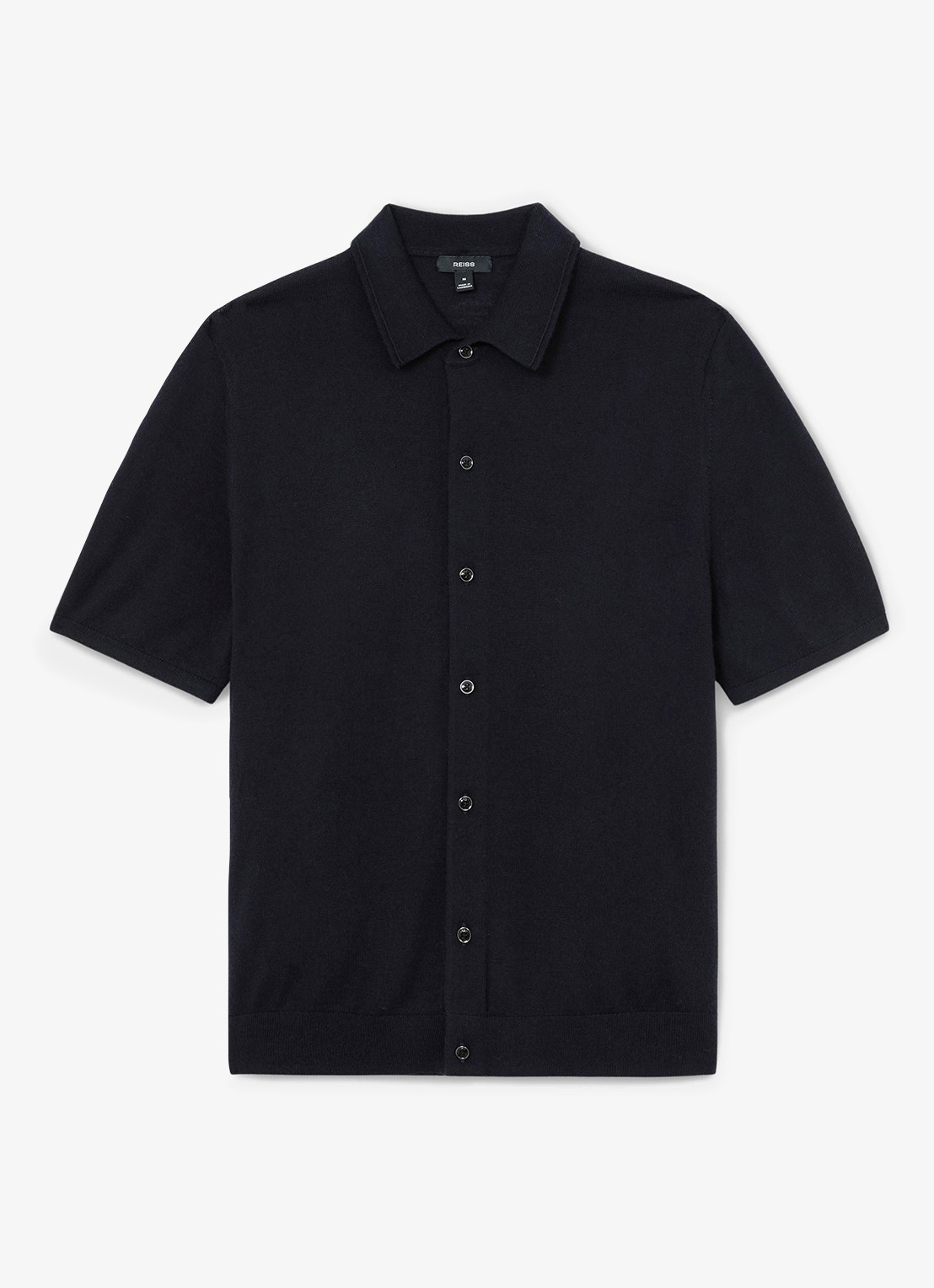 Reiss Drayton regular fit fijngebreid overhemd van wol - voorkant navy / blauw