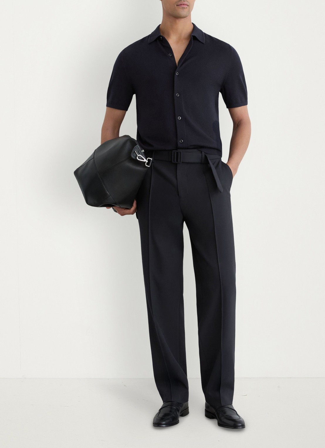 Reiss Drayton regular fit fijngebreid overhemd van wol - voorkant 2 navy / blauw
