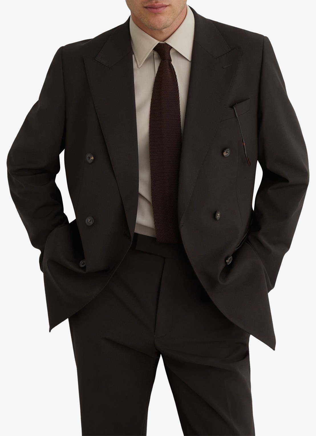 Reiss Dream double-breasted regular fit colbert in wolblend  - detail donkerbruin
