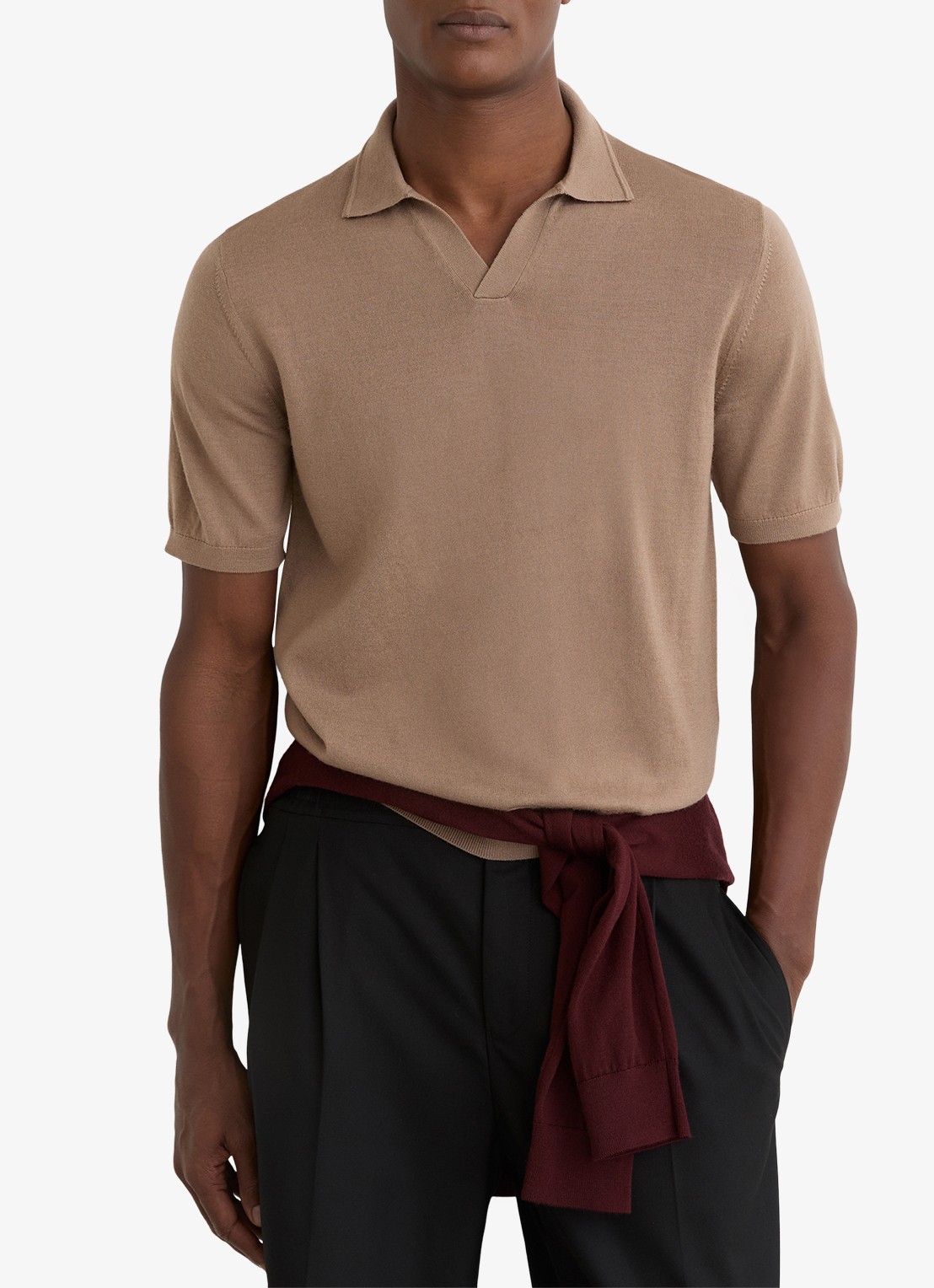 Reiss Duchie regular fit polo van merino wol - detail 3 camel