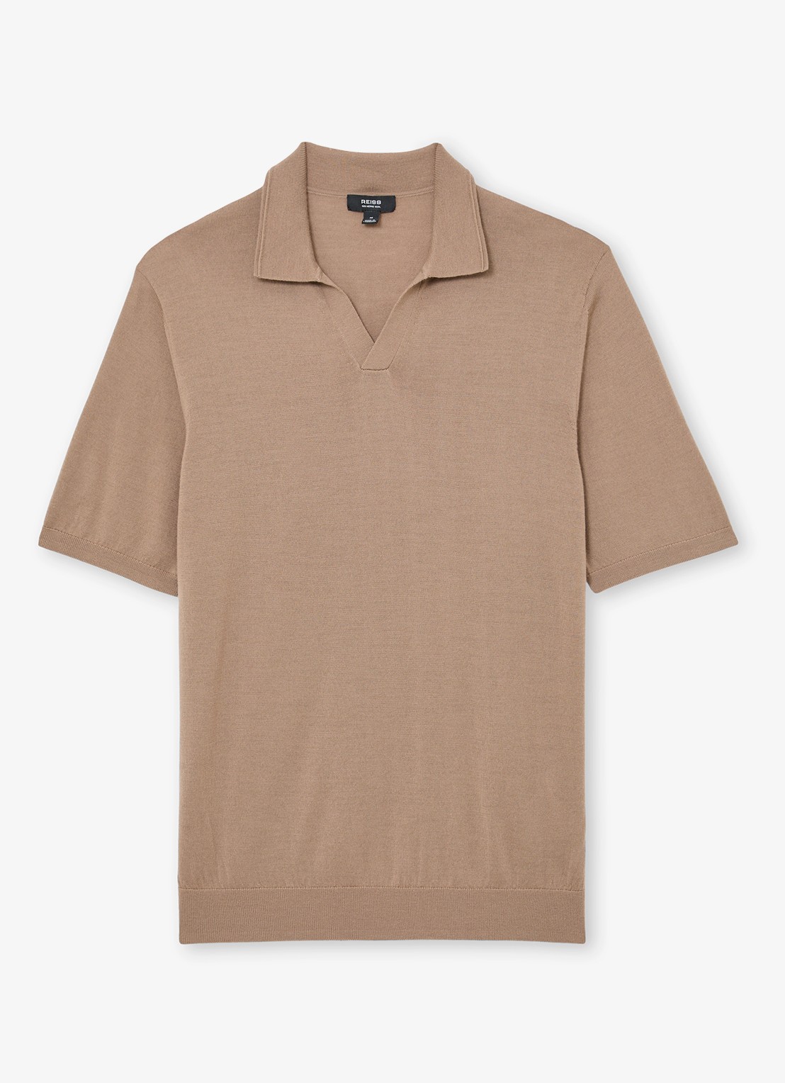 Reiss Duchie regular fit polo van merino wol - voorkant camel