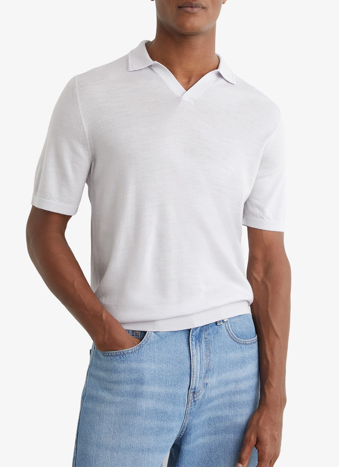Reiss Duchie regular fit polo van merino wol - detail lichtblauw