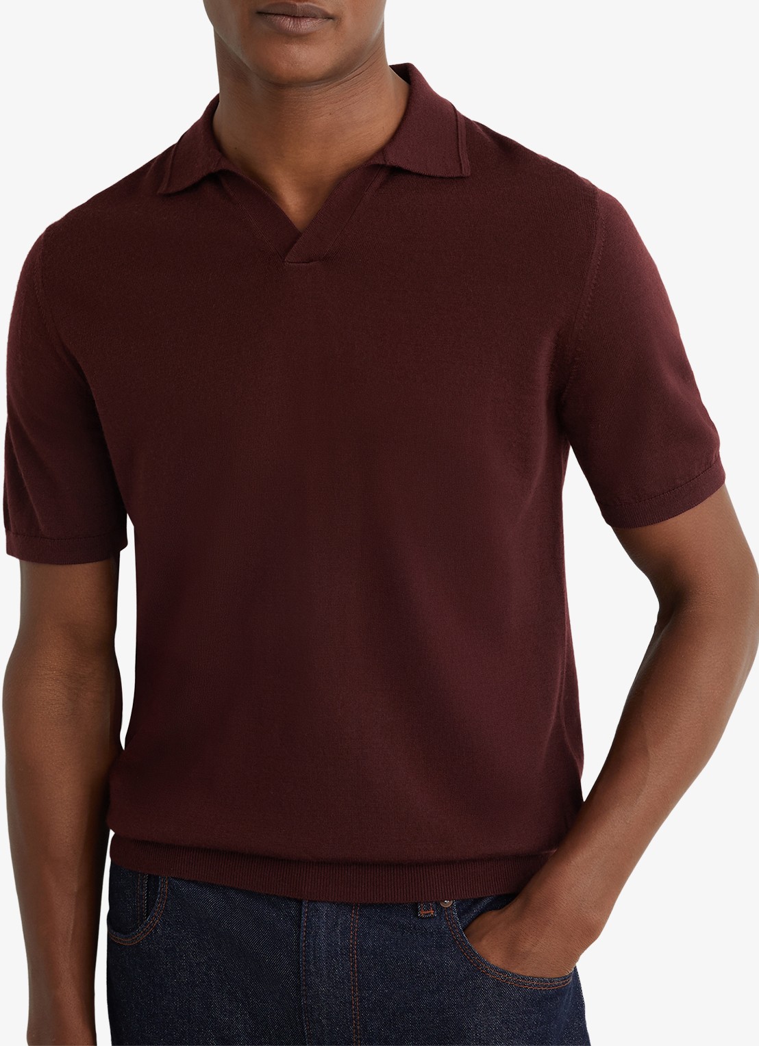 Reiss Duchie regular fit polo van merino wol - detail 3 rood