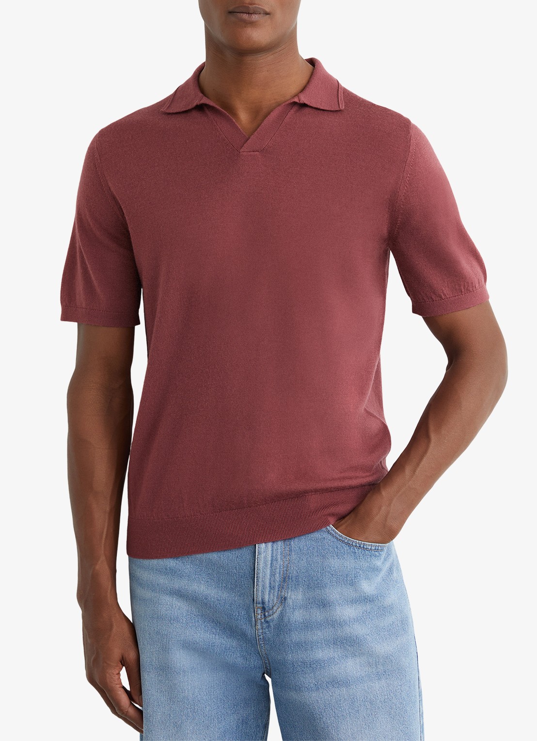 Reiss Duchie regular fit polo van merino wol - detail 2 roze