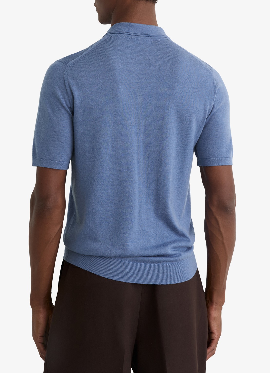Reiss Duchie regular fit polo van merino wol - achterkant lichtblauw