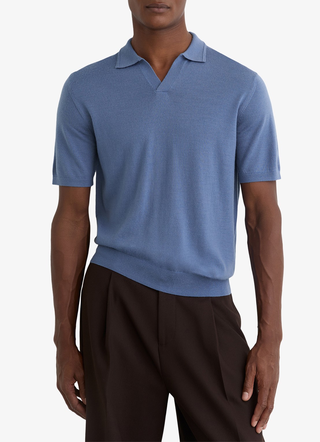 Reiss Duchie regular fit polo van merino wol - detail 2 lichtblauw