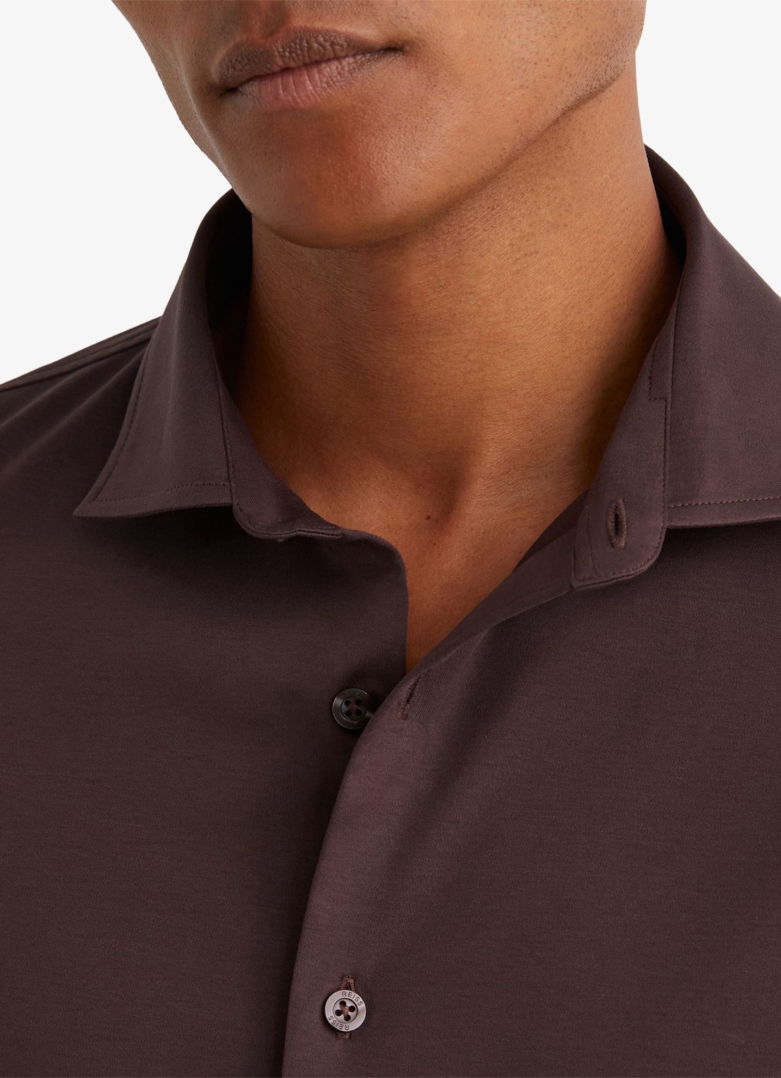 Reiss DUKE Air-Water Cotton Slim-Fit Shirt - detail 4 cranberryrood