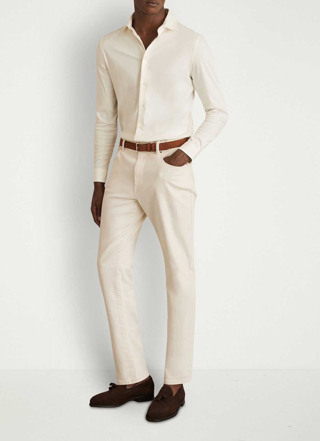 Reiss Duke slim fit overhemd van jersey - voorkant 2 creme