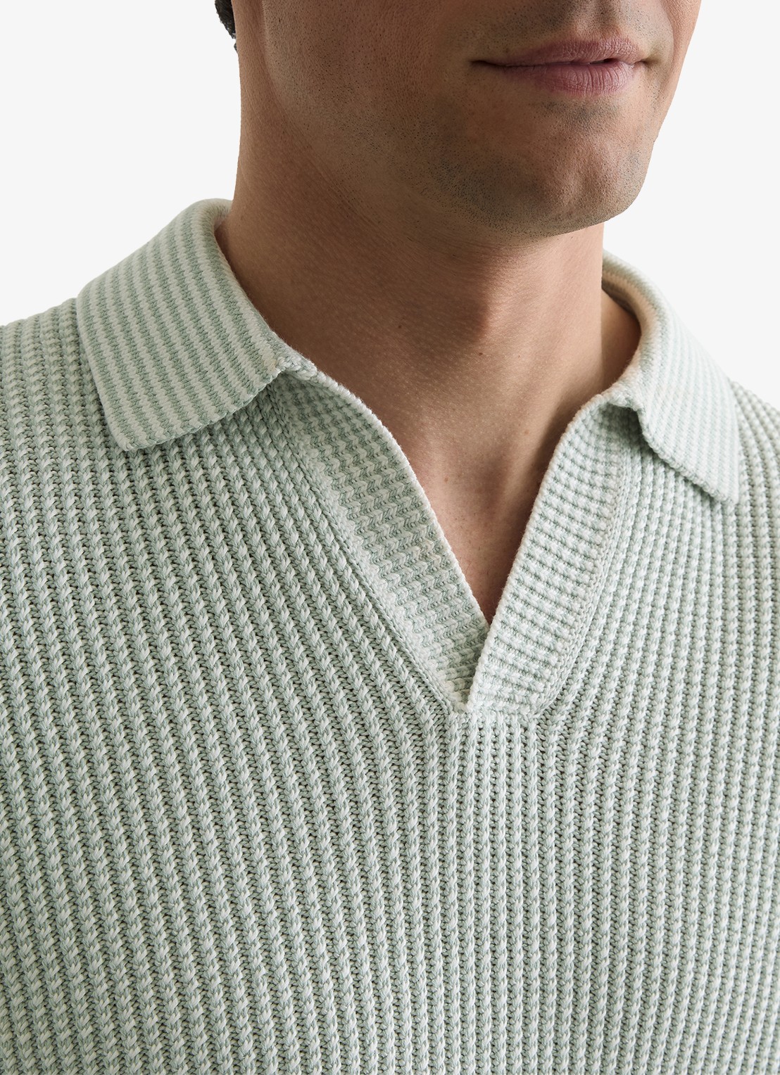 Reiss Dunbar gebreide polo met ribstructuur - detail 2 lindegroen