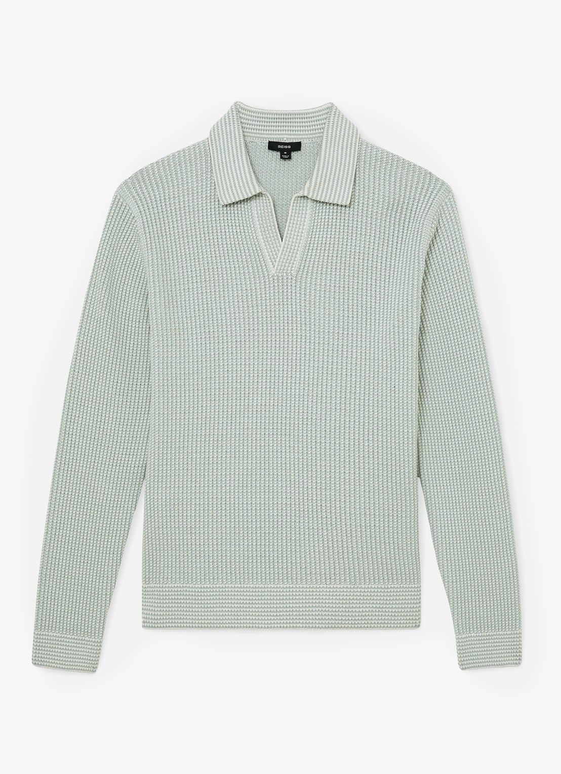Reiss Dunbar gebreide polo met ribstructuur - voorkant 5 lindegroen