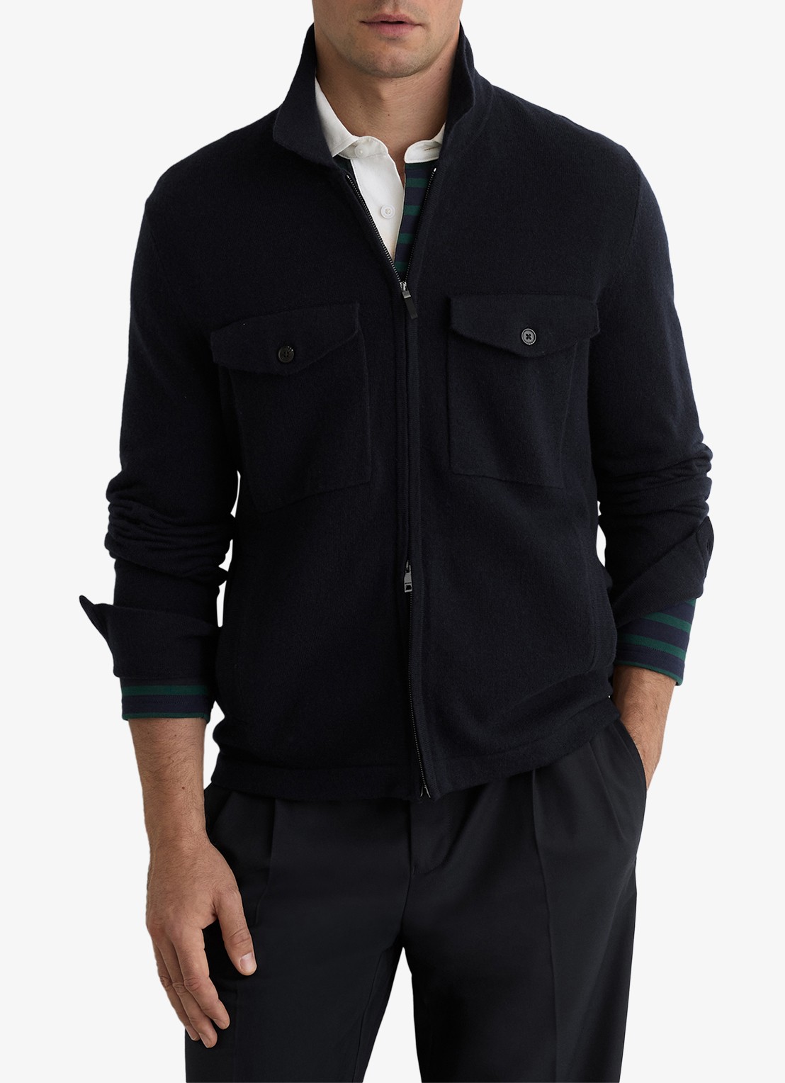 Reiss Dunstall fijngebreid vest van wol met opgestikte zakken - detail 4 donkerblauw