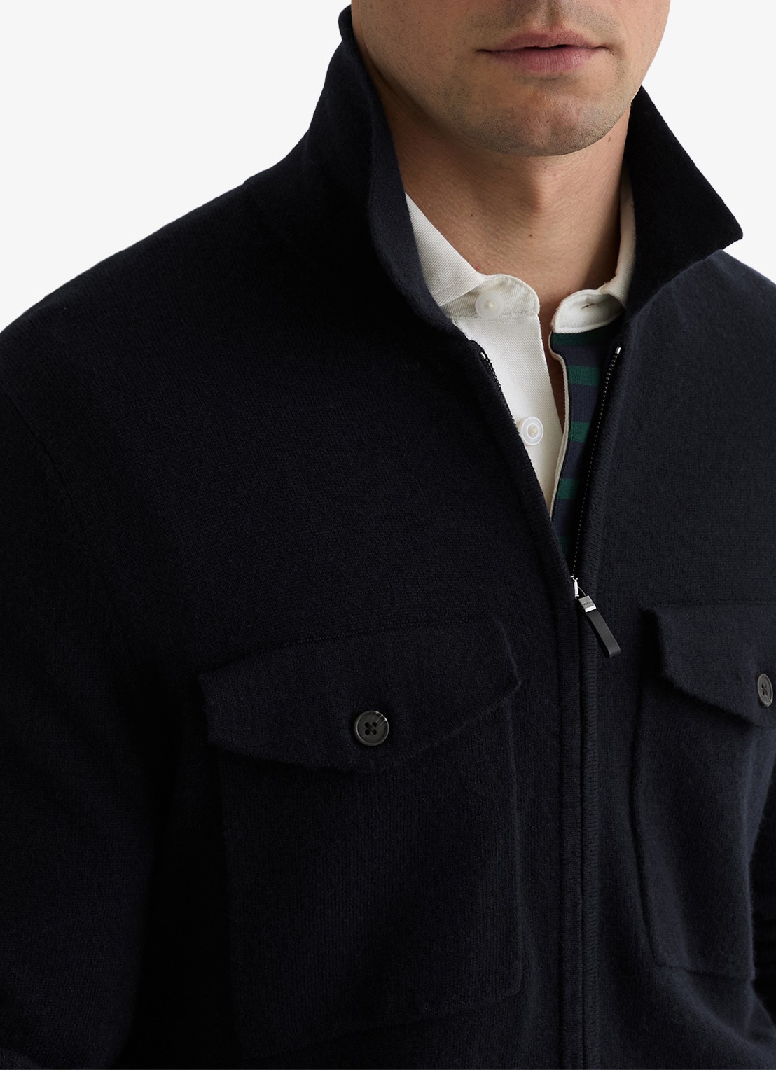 Reiss Dunstall fijngebreid vest van wol met opgestikte zakken - detail 6 donkerblauw