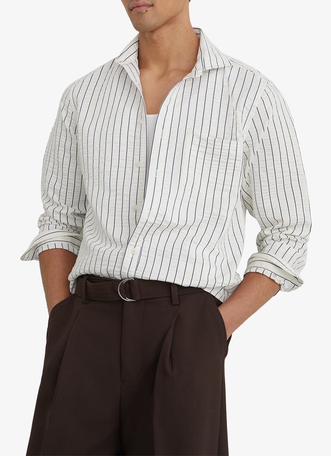Reiss Dupree regular fit overhemd met streepprint en borstzak - detail 3 wit