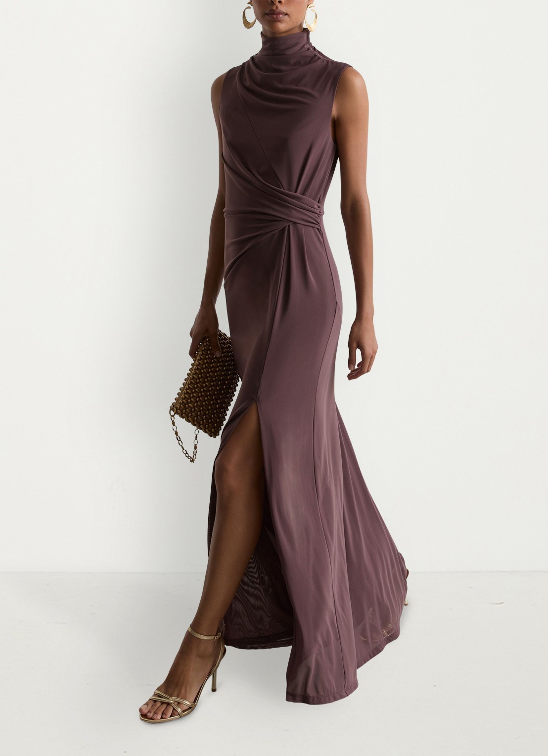 Reiss Dylan midi jurk met split - detail 2 bruin