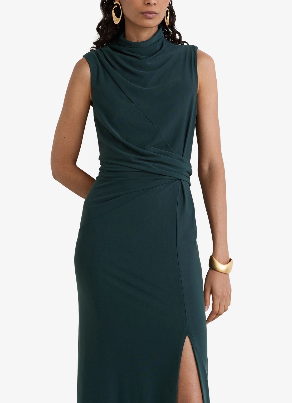 Reiss Dylan midi jurk met split - detail 2 donkergroen