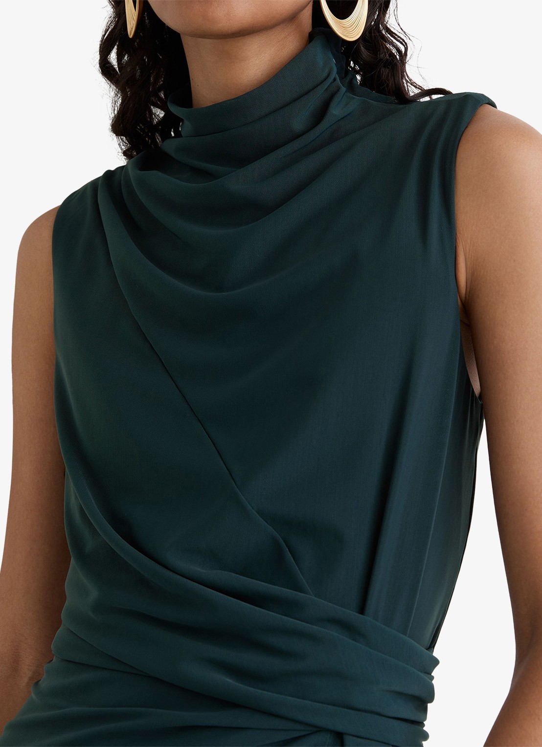 Reiss Dylan midi jurk met split - detail 4 donkergroen