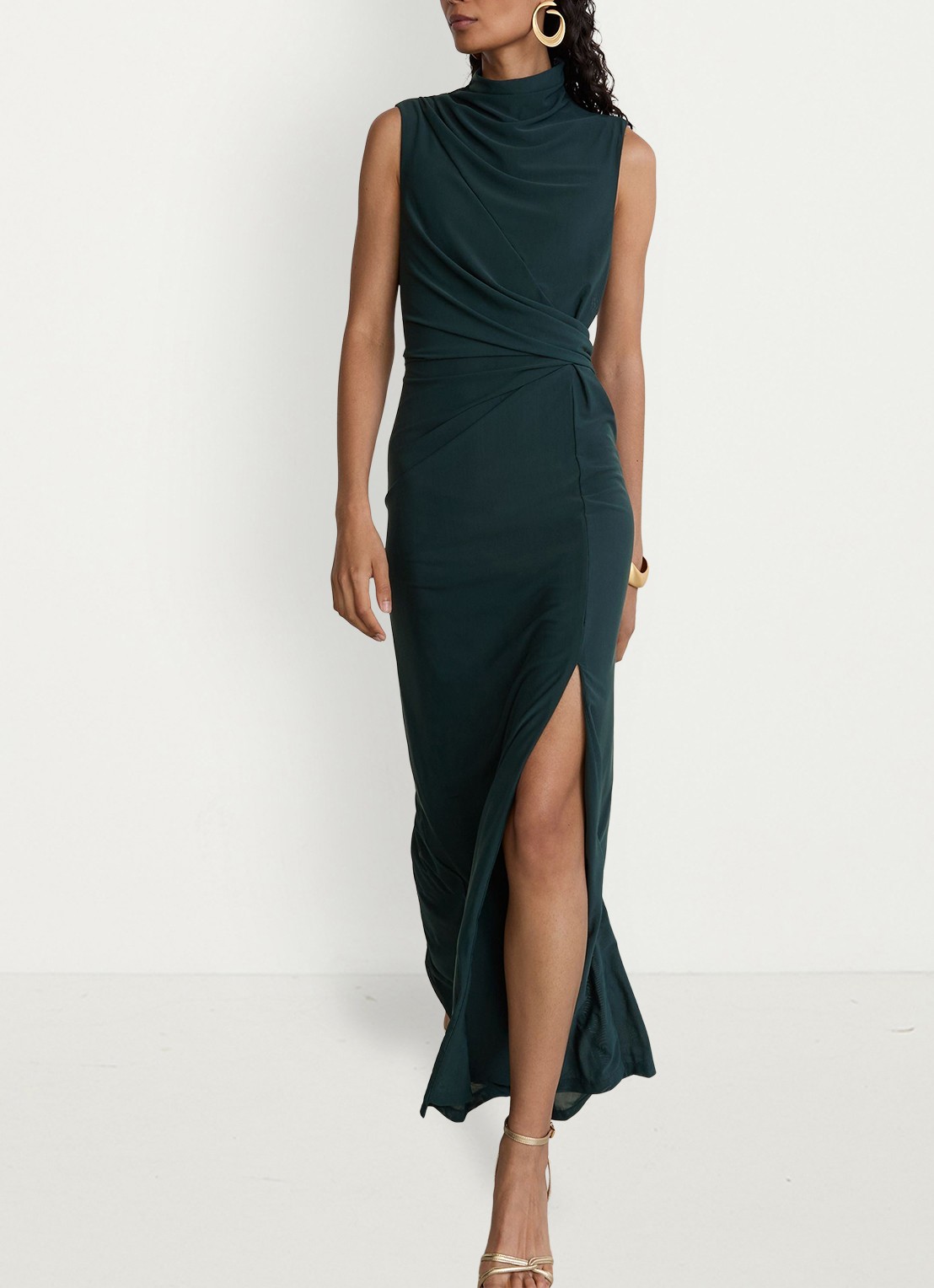 Reiss Dylan midi jurk met split - detail 5 donkergroen