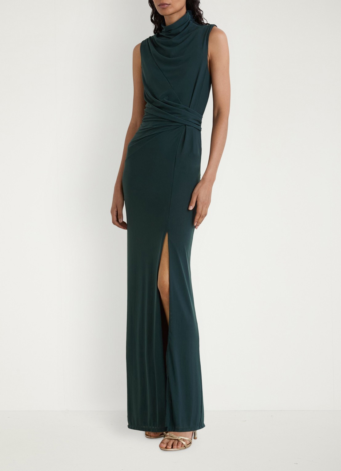 Reiss Dylan midi jurk met split - voorkant 7 donkergroen