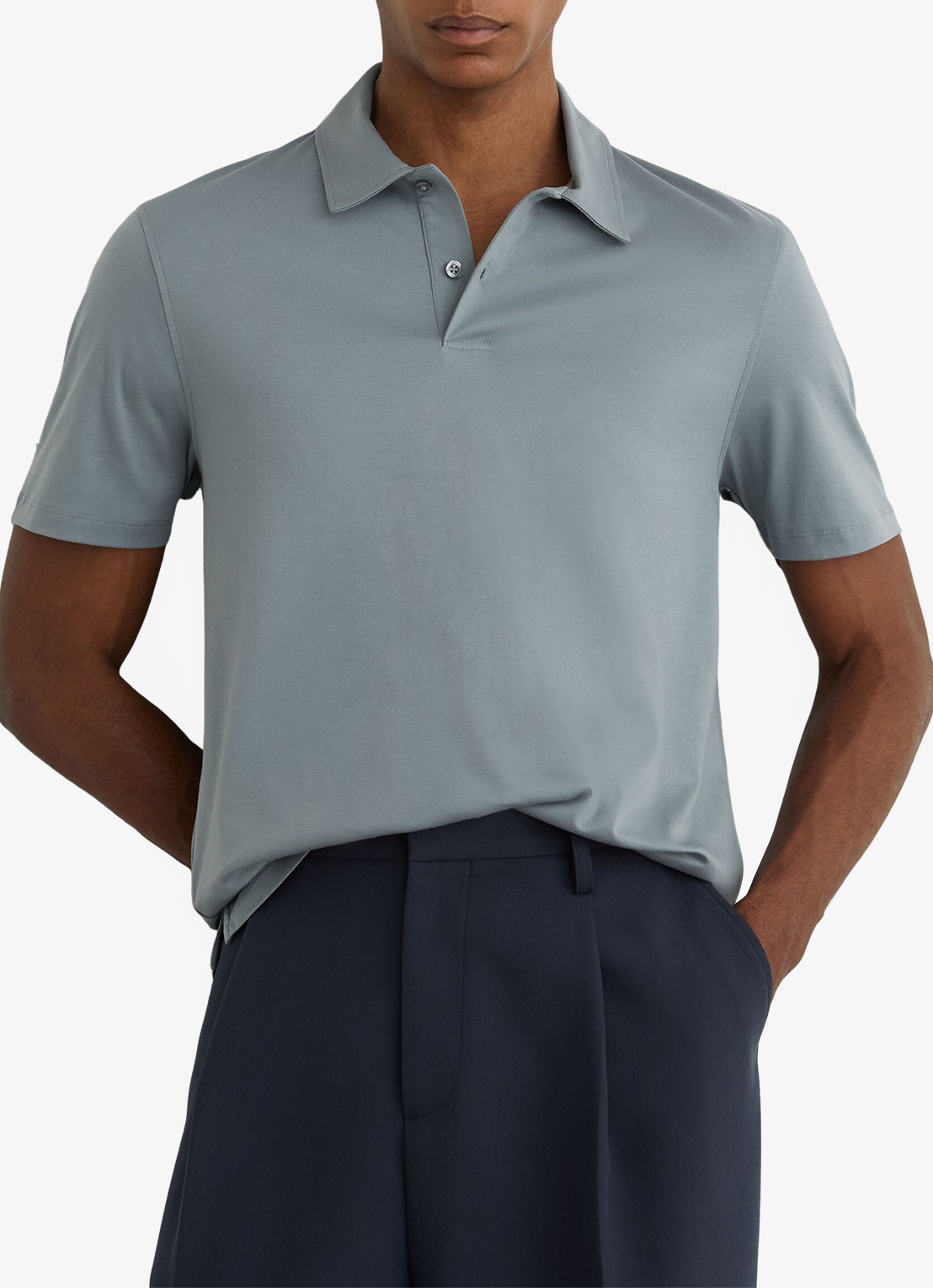 Reiss Earl regular fit polo van katoen - detail steel blue / blauw
