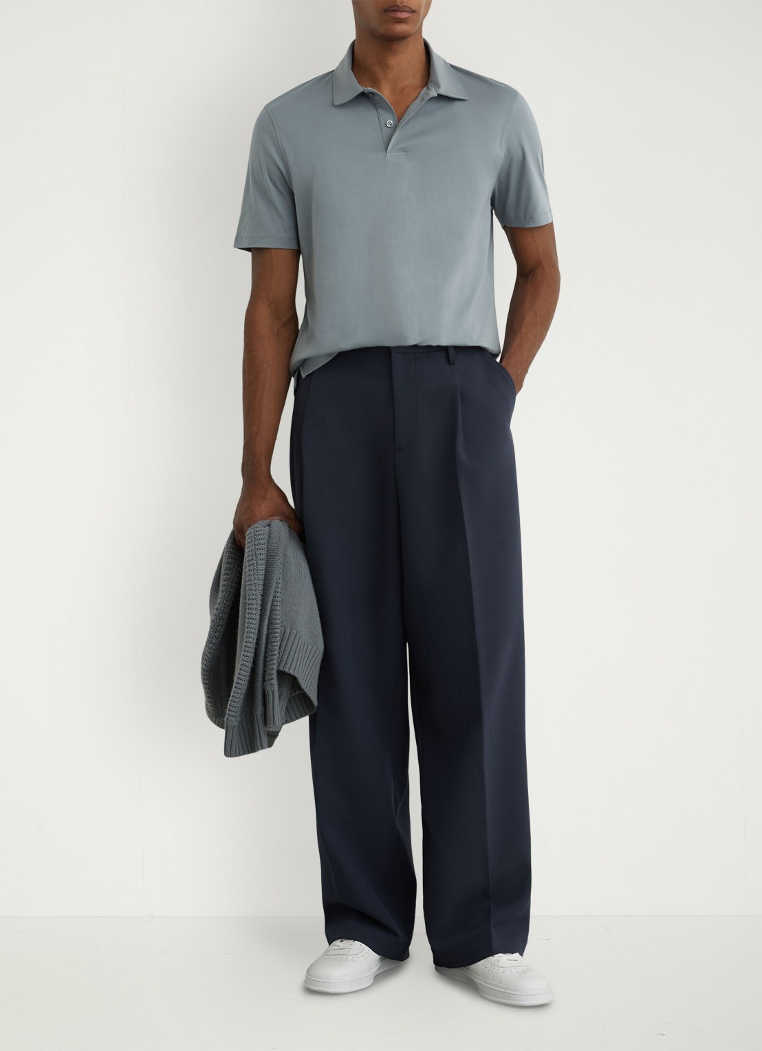 Reiss Earl regular fit polo van katoen - voorkant 6 steel blue / blauw