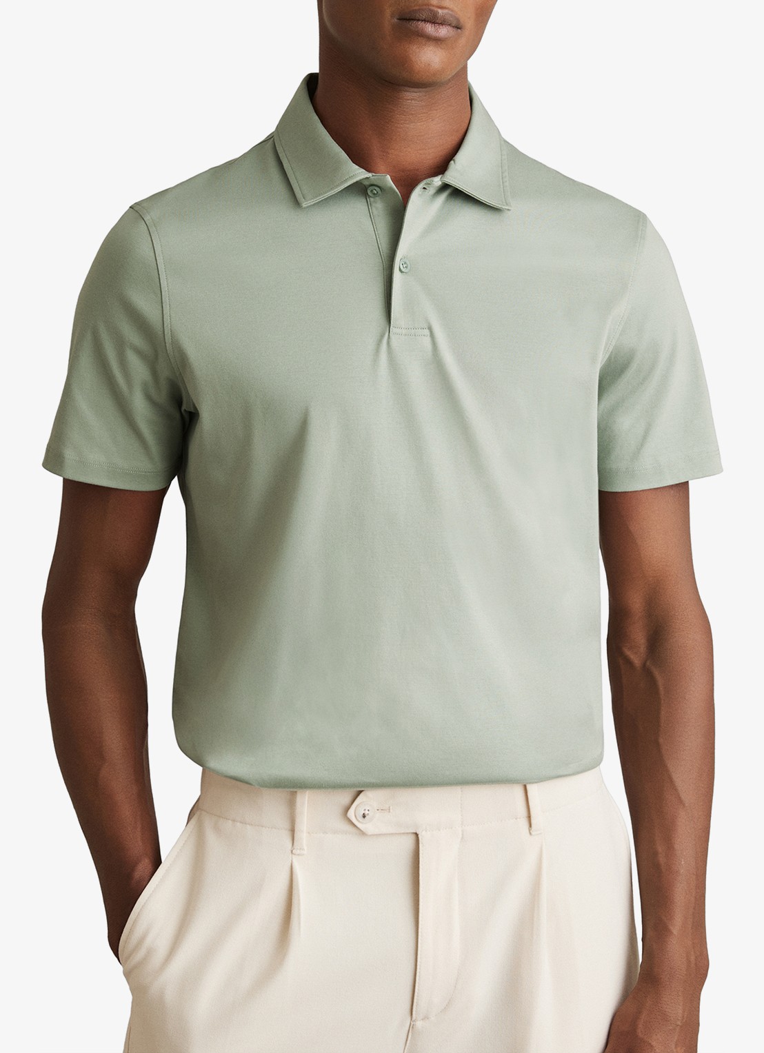 Reiss Earl slim fit polo met stretch - detail 4 groen