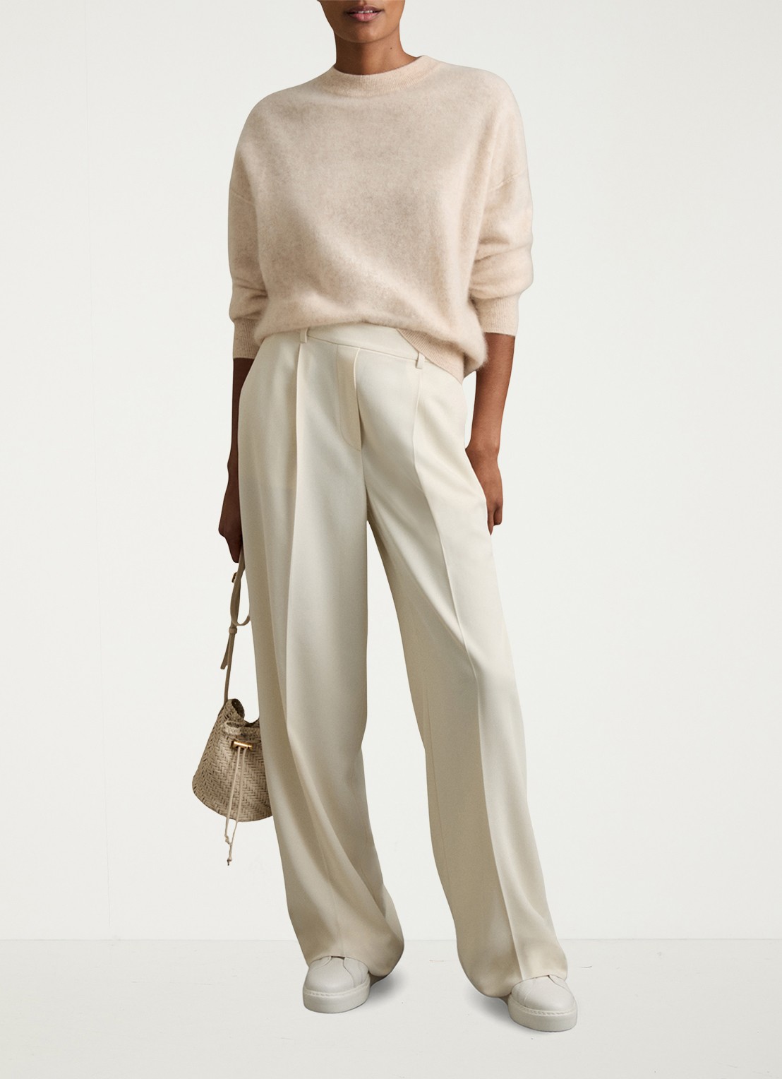 Reiss Eden high waist wide fit pantalon met steekzakken - voorkant 3 creme
