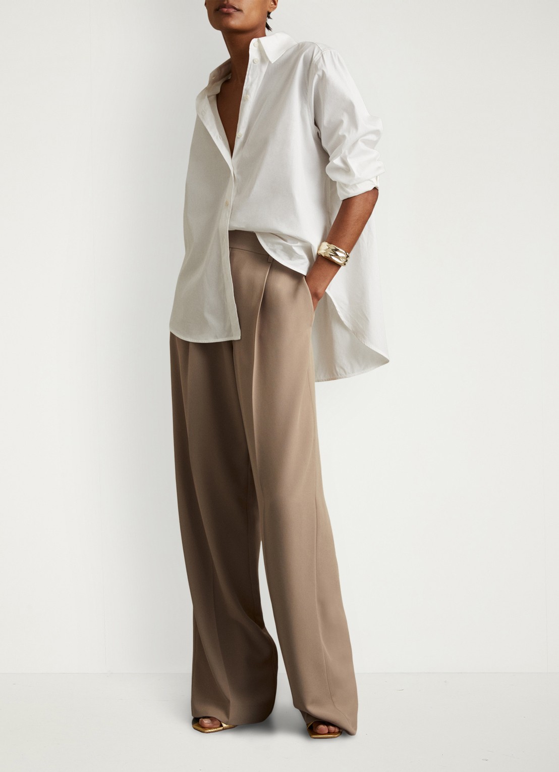 Reiss Eden high waist wide fit pantalon met steekzakken - voorkant 5 naturel