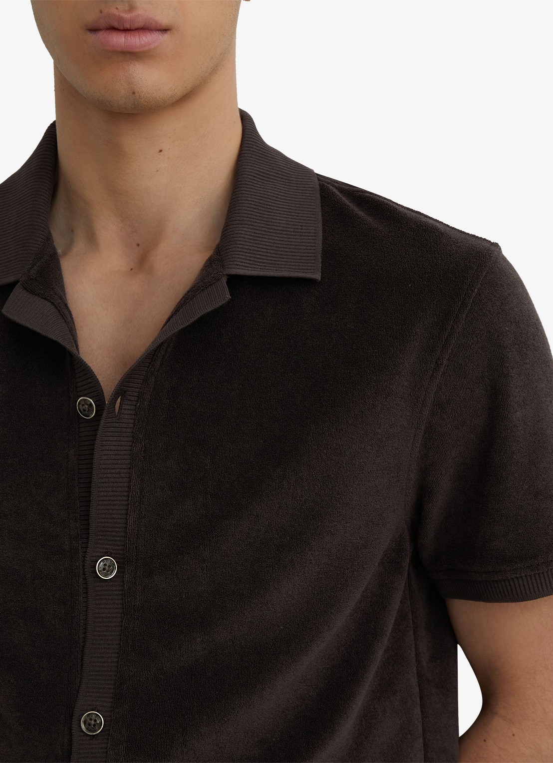 Reiss Eden overhemd van badstof - detail 5 chocoladebruin