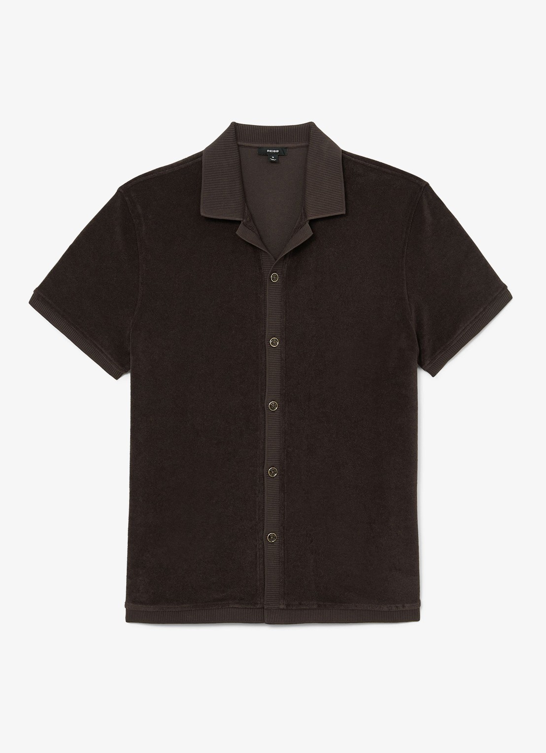 Reiss Eden overhemd van badstof - voorkant 2 chocoladebruin