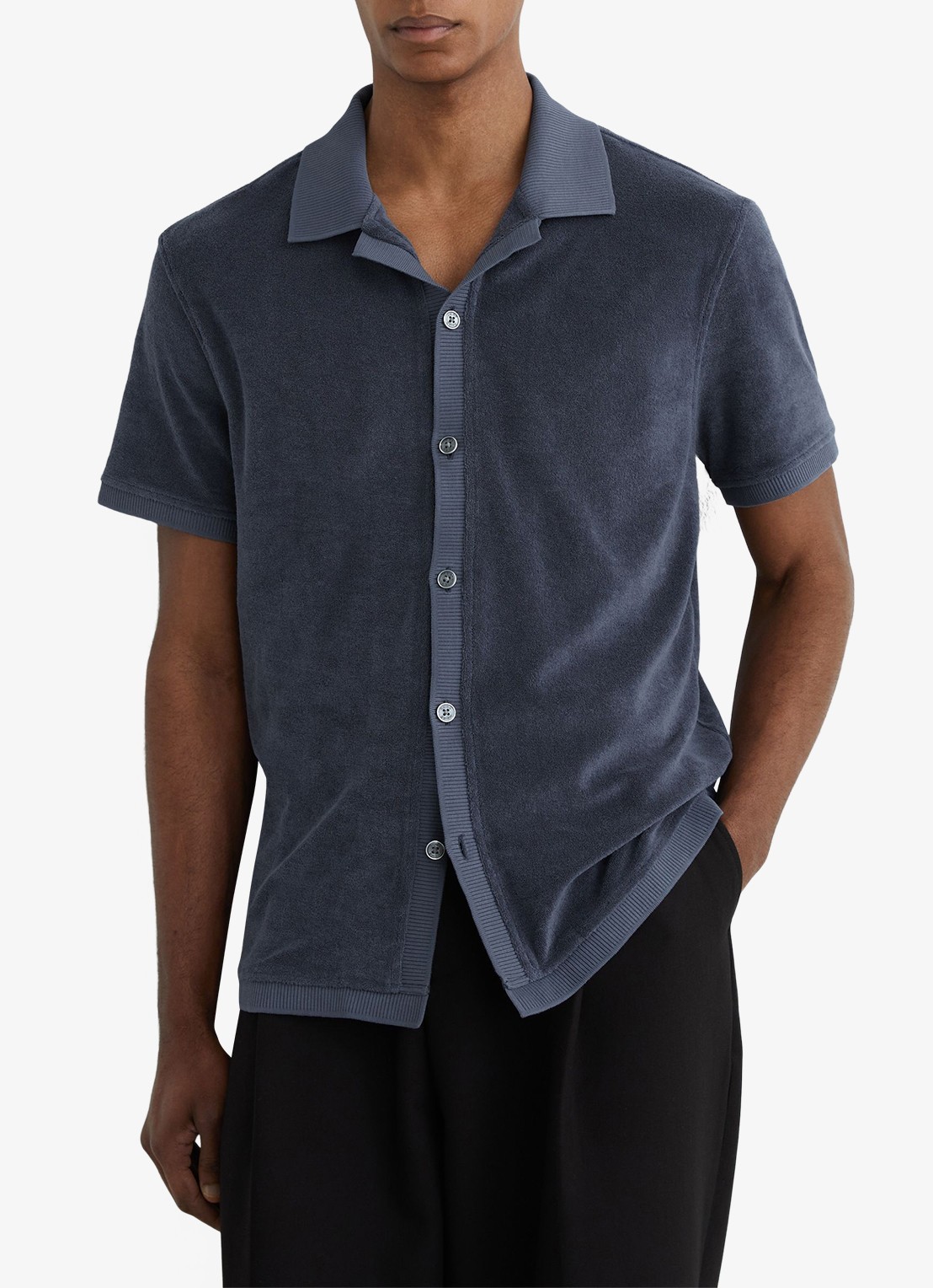 Reiss Eden overhemd van badstof - detail 3 airforce blue / blauw