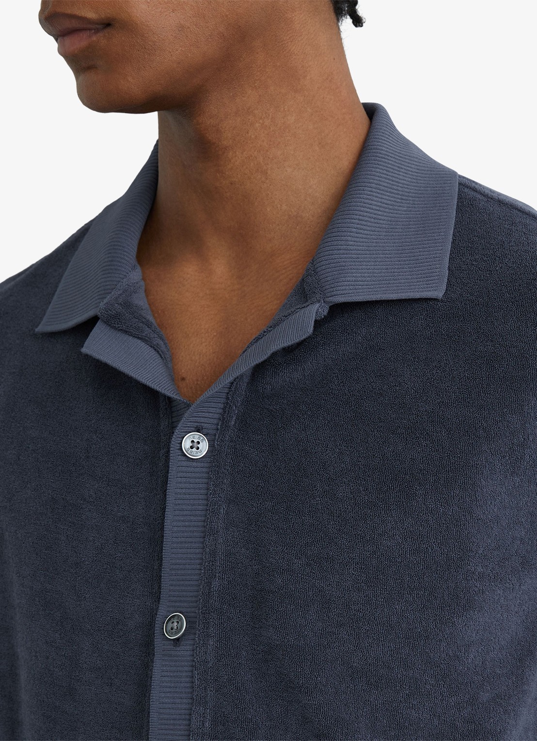 Reiss Eden overhemd van badstof - detail 4 airforce blue / blauw
