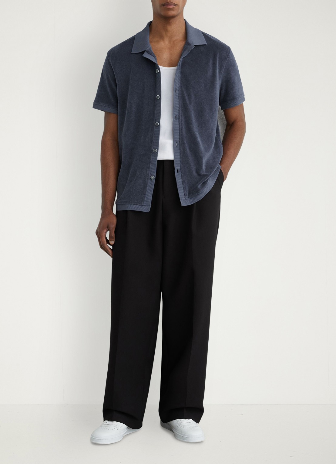 Reiss Eden overhemd van badstof - voorkant 2 airforce blue / blauw