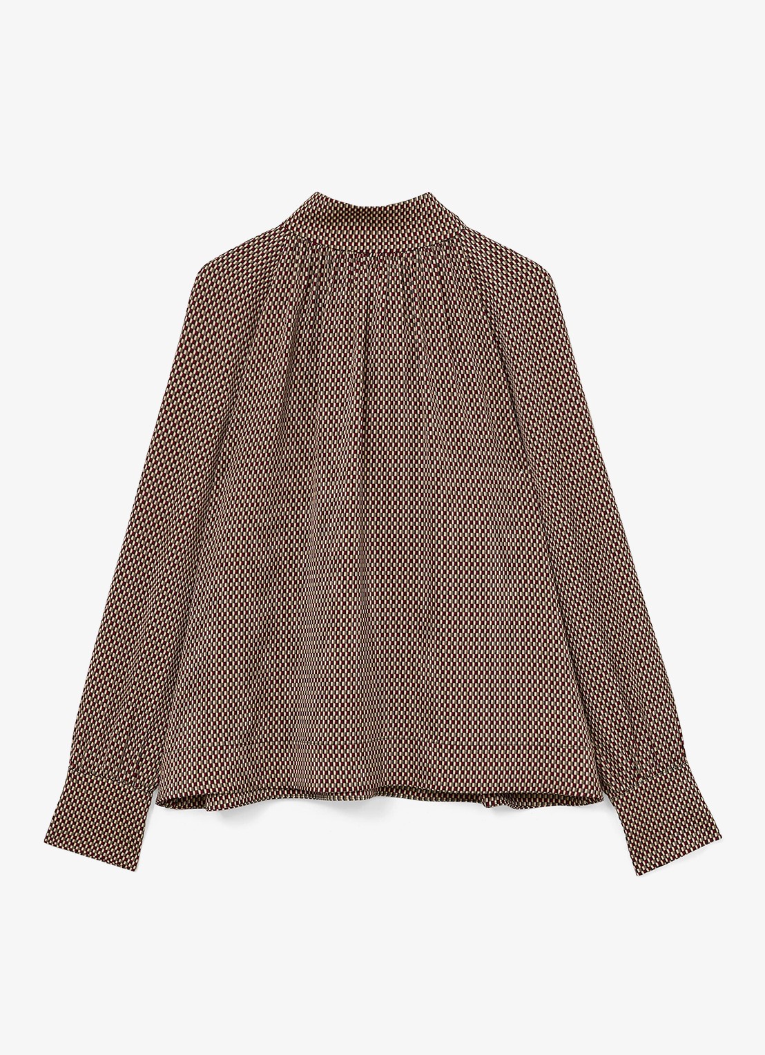 Reiss Eden top met stippenprint en sjaalkraag  - voorkant 2 bruin