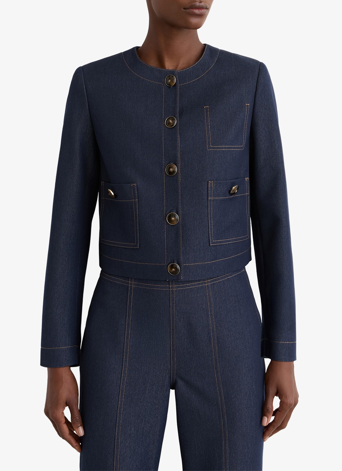 Reiss Edie cropped jack met opgestikte zakken - detail donkerblauw