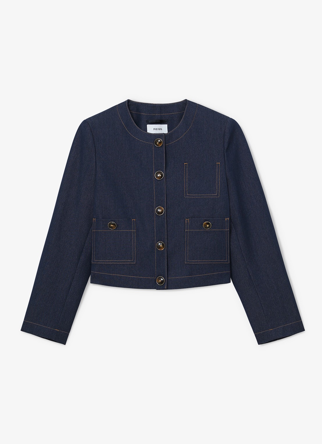 Reiss Edie cropped jack met opgestikte zakken - voorkant 6 donkerblauw