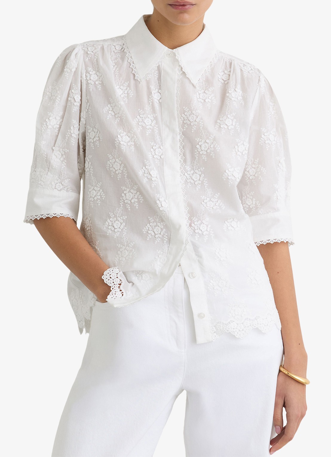 Reiss Edwina blouse met bloemborduring - detail 2 wit