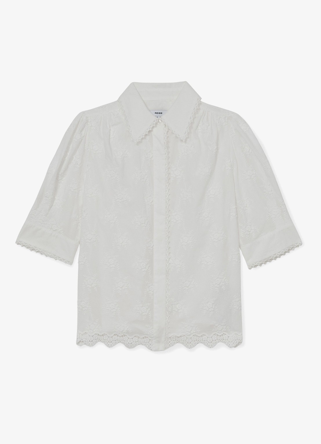 Reiss Edwina blouse met bloemborduring - voorkant 5 wit